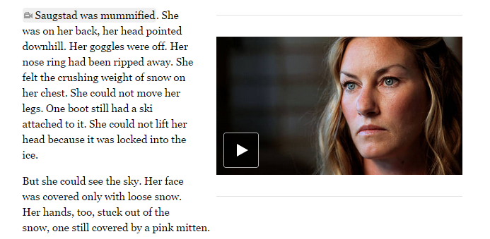 Screenshot of a short clip from an interview with a survivor taken from the NYT website.