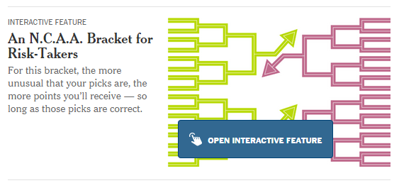 Screenshot of link to the New York Times's The Upshot bracket game with interactive features taken from the New York Times.