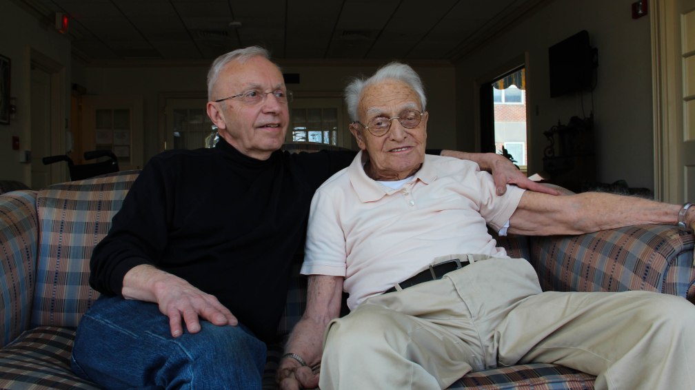 Floyd and David in their "favorite spot" at the Sherrill House nursing home in Jamaica Plain.